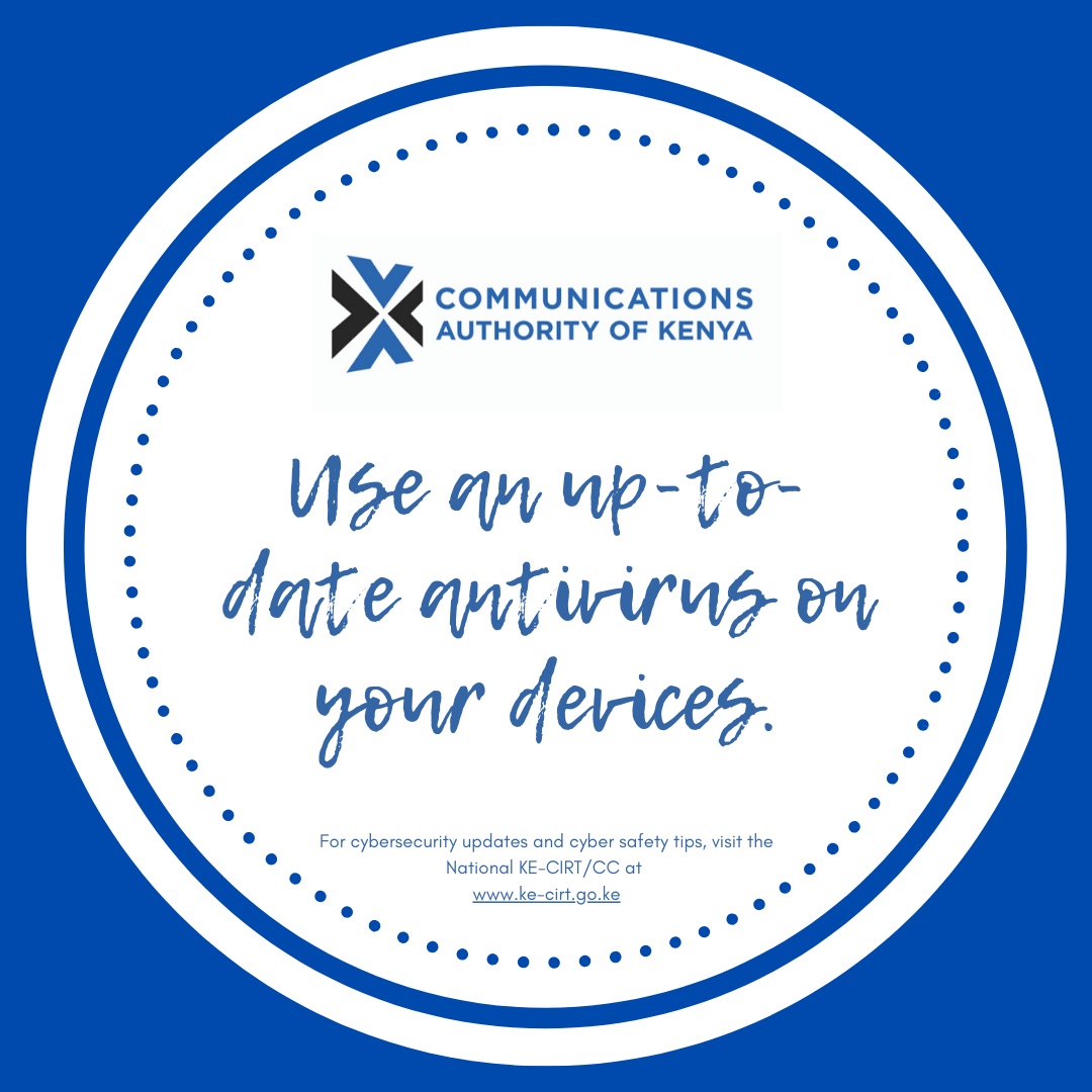 KeCIRT's tweet photo. Tips on how to stay #Cybersafe as we #StayHome 
#covid_19Ke #workingfromhome #KomeshaCorona #LockDownKenya @CA_Kenya @CADirectorGen https://t.co/Mo8NvfapVJ