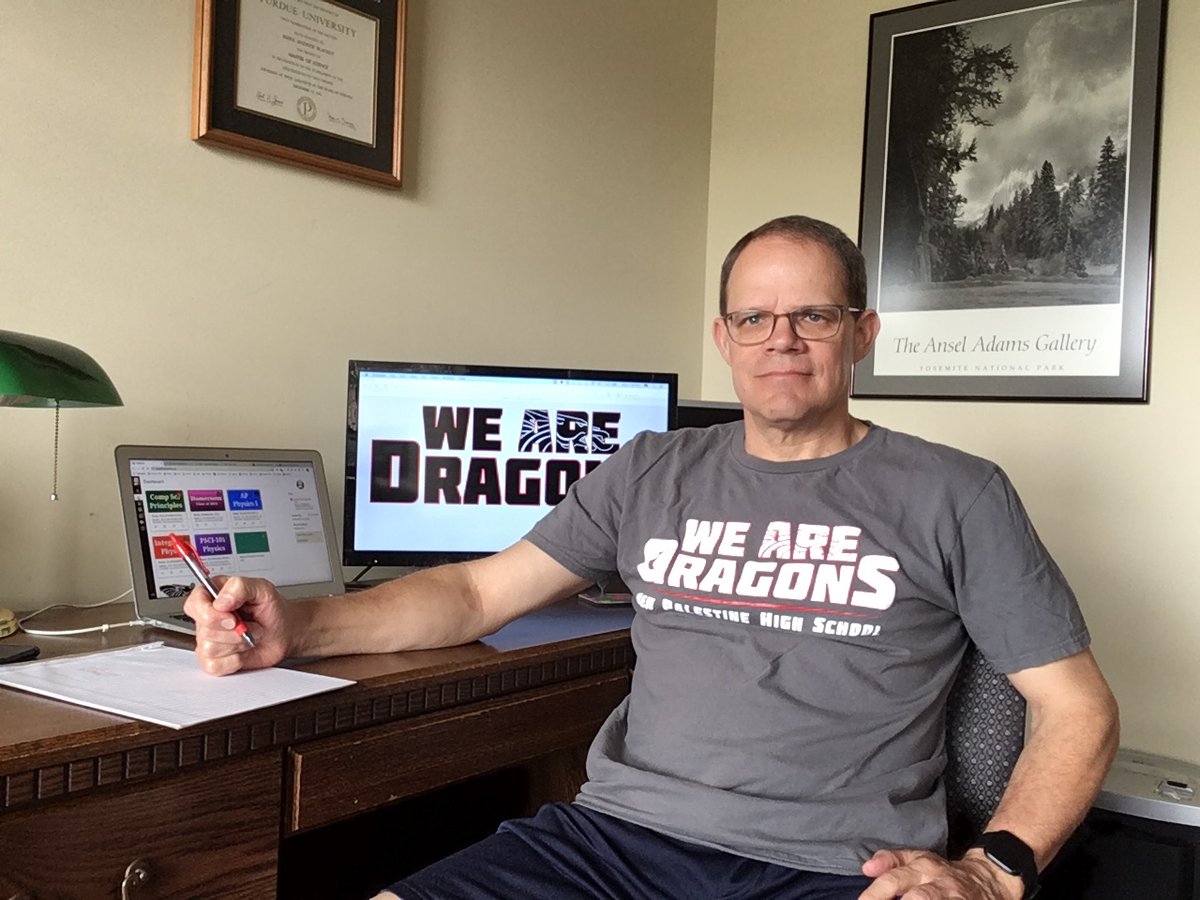 All ready to start the next seven weeks of eLearning here in the NPHS Physics Strategic Command Center.  #newpalproud #wearedragons