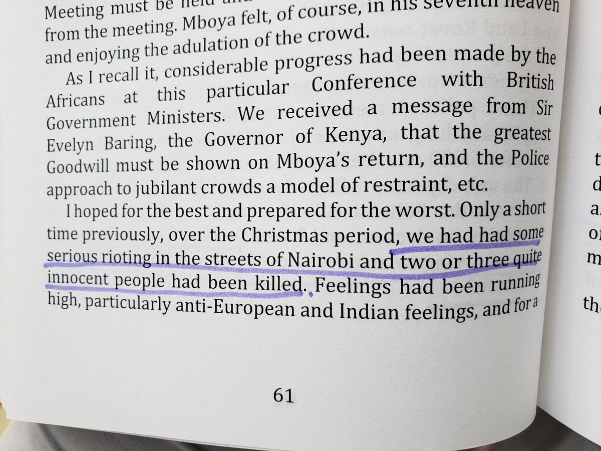 Here is Ken Akker who served as an Assistant  #KenyaPoliceForce Commissioner as Kenya neared independence. In his writings, he calls Tom Mboya a"bright boy" and wonders why Makadara hall was built? It was built in the African location to avoid interfering with white settlers life.