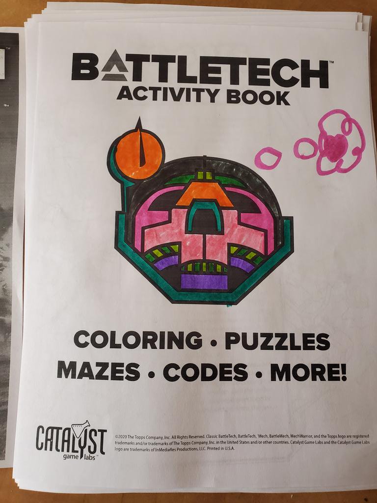 DeadfirePrime's tweet photo. My Daughter has started working on the @catalystgamelab / @CGL_BattleTech Activity Book. She would like to express this is a "girl" Atlas "Mechosoliss" (sp?), thinking about it's "love" of Destruction #daddysgirl https://t.co/ZzO2mVb2mK