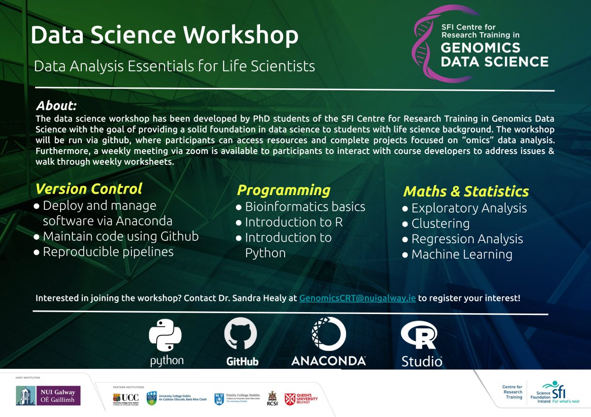 GenomicsCRT's tweet photo. Great WORKSHOP on "Data Analysis Essentials for Life Scientists" with a focus on #omics data - developed by our @scienceirel CRT students to help lab based students improve their data analysis skills during the current crisis. Free and open to all interested researchers!! https://t.co/7jlfz4k3bM