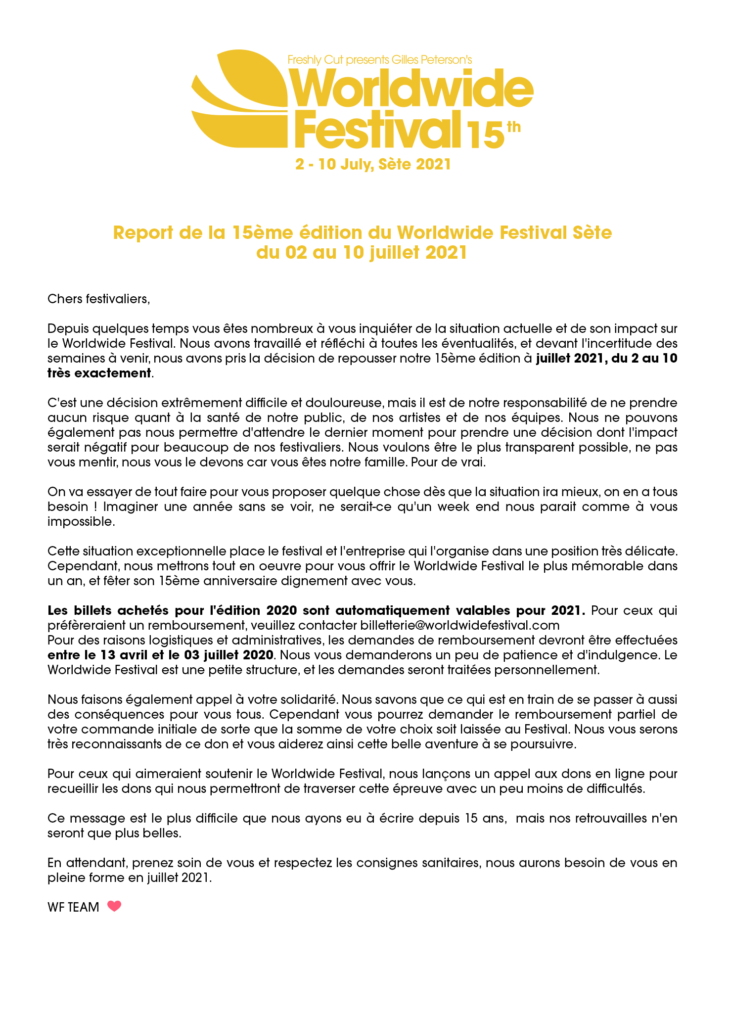 Worldwide Fm We Are Sad To Announce That Worldwide Festival Sete 15th Edition Is Now Postponed To 2nd To 10th Of July 21 For Health And Safety Reasons Worldwide Fm We Are Sad To Announce That Worldwide Festival Sete 15th Edition Is Now Postponed To 2nd To 10th Of July 21 For Health And Safety Reasons