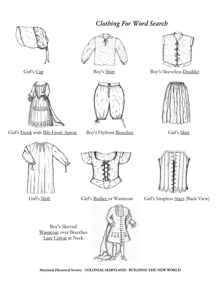 MDHistory's tweet photo. Wearing your PJs while e-working and e-learning? We are too. But luckily these clothes are more comfortable then what 18th Century Marylanders wore! Don’t believe us? Check out the clothing children wore in the 1700s, and enjoy this word search with it. #MuseumFromHome https://t.co/0C70iwzUCk