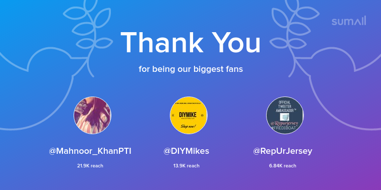 hesbornweyr's tweet photo. Our biggest fans this week: Mahnoor_KhanPTI, DIYMikes, RepUrJersey. Thank you! via https://t.co/uUBSsTlV8v https://t.co/qaivkMVp4h