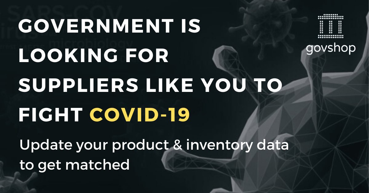 GovShop's tweet photo. Suppliers can contribute to the fight against #COVID19 by updating their @GovShop company profile with #ppe product &amp; inventory data. We are sharing this data with government agencies across the U.S. so suppliers can get matched with critical needs.

https://t.co/NTZPxEBIj8 https://t.co/CBTRXnVymq