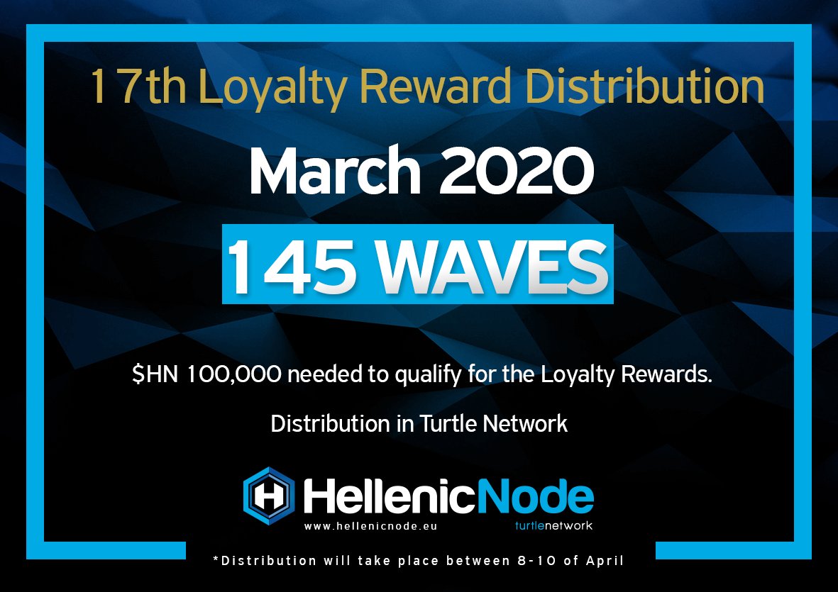 17th #Loyalty #Reward #Distribution will take place between 8-10 of April

🔹 Distributions will take place on #TurtleNetwork 🆘