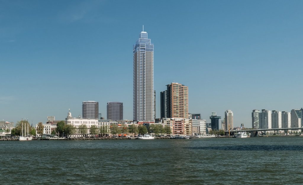 BildaSystem's tweet photo. The installation of BILDA cladding system at Zalmhaven Toren, Rotterdam, has just started! The project, designed by Dam&amp;Partner architects with Claus en Kaan Architecten, will be the tallest building in the Netherlands-215m. We feel excited to be part of this significant project. https://t.co/EbC2SnFAYe