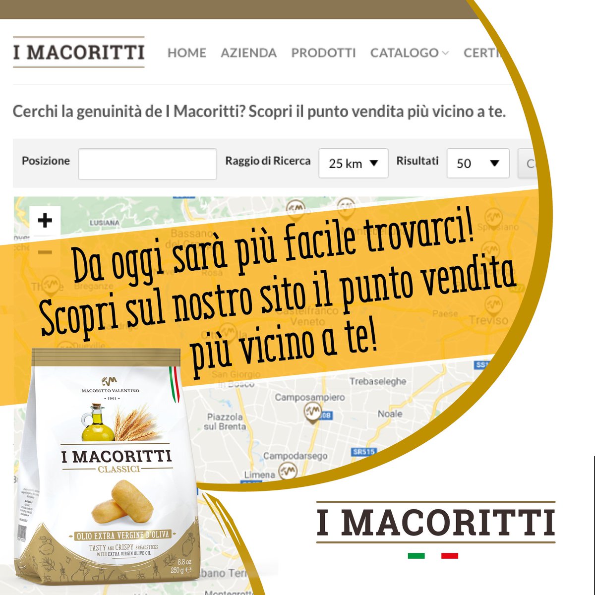 imacoritti's tweet photo. Da oggi sarร molto piรน facile trovarci! Sul sito รจ attivo il servizio di ricerca dei #puntivendita nei quali acquistarci.
https://t.co/Hhd9RMX2J6
#imacoritti #macorittovalentino #grissini #snack #madeinitaly #italianfood #italiansnack #storelocator https://t.co/WG6tHQ8HeP