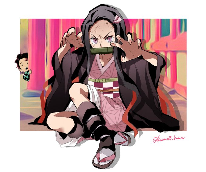 くまくまさんがTwitterに投稿した竈門禰豆子(鬼滅の刃)のイラスト。