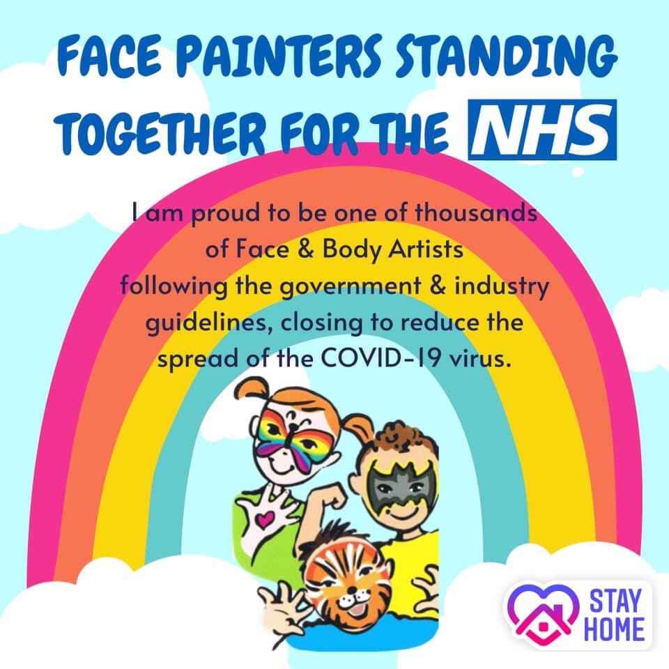 facepaintSCT's tweet photo. I hope you are all well, safe, happy and healthy at home! I can’t wait to paint lots of faces when this is all over! Lots of painty love 🎨 #covid19 #coronavirus #stayathome #stayhome #ThankYouNHS https://t.co/LJtMLDw0Xp