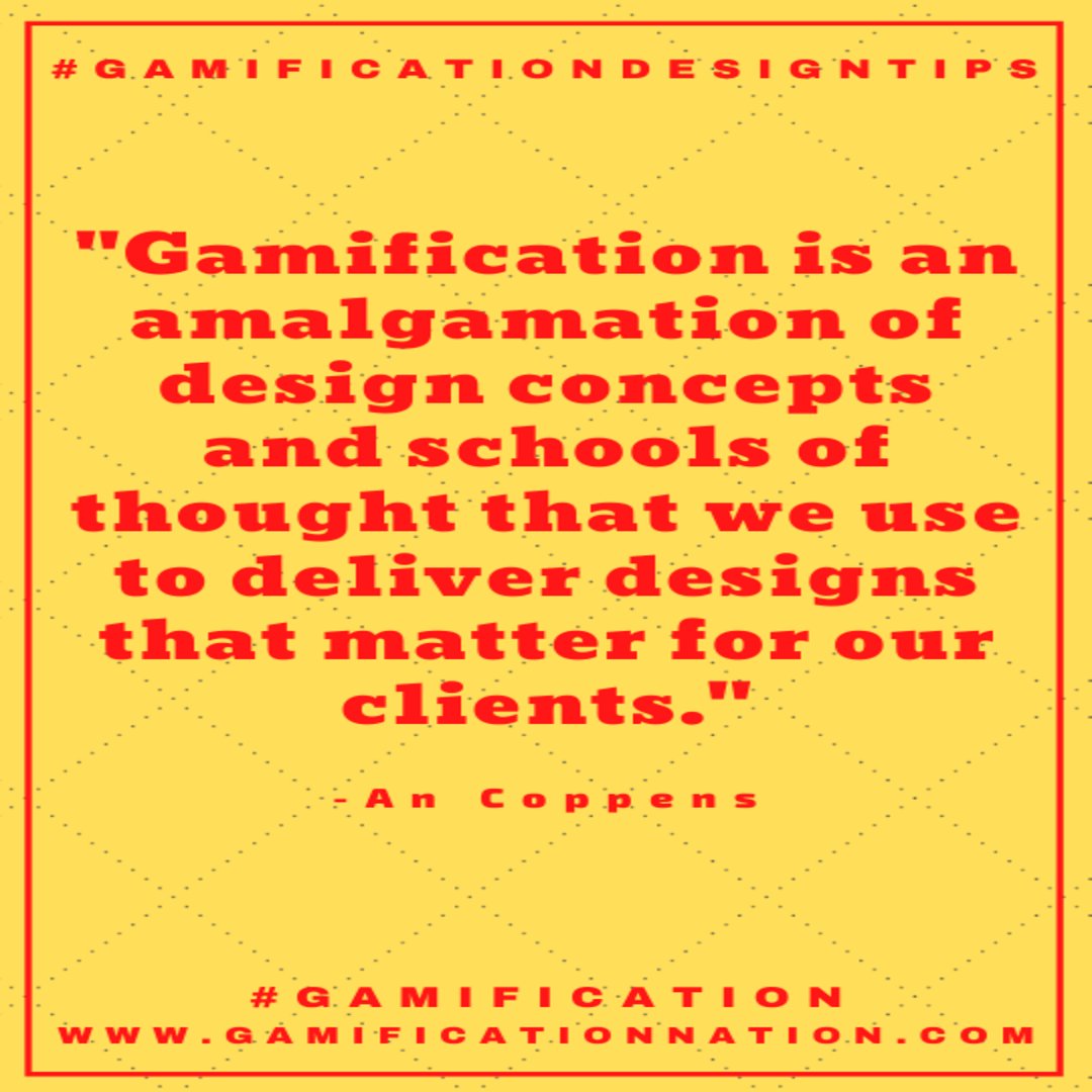 GamificationNat's tweet photo. Daily #Gamificationdesigntips: Gamification is an amalgamation of design concepts and schools of thought that we use to deliver designs that matter for our clients. #Gamification #Gamificationnation #Design #Gamedesign #Gamificationdesign #Gamedesigntip https://t.co/IHjG1hy4nU