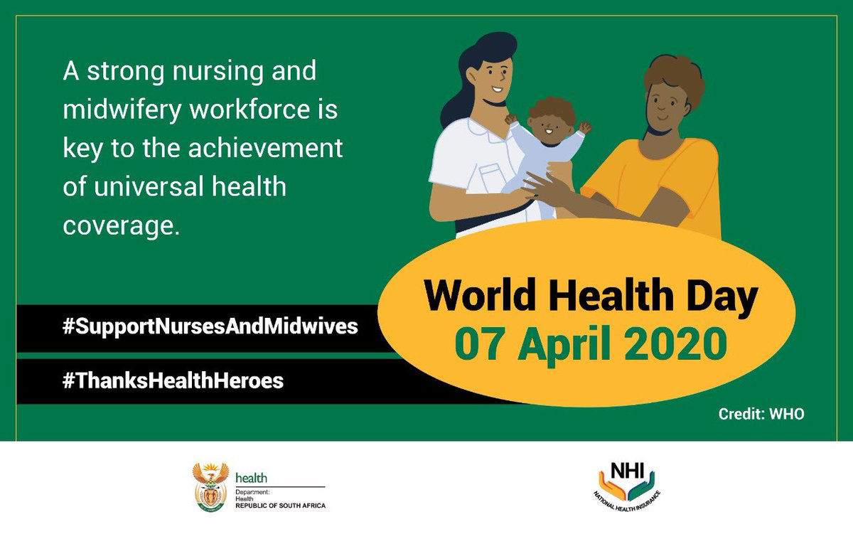 COVID_19_ZA's tweet photo. It’s World Health Day.
Today we salute our nurses and midwives for being the pillars in our healthcare system.#SupportNursesAndMidwives  #ThanksHealthHeroes https://t.co/tMiQ52hh6t