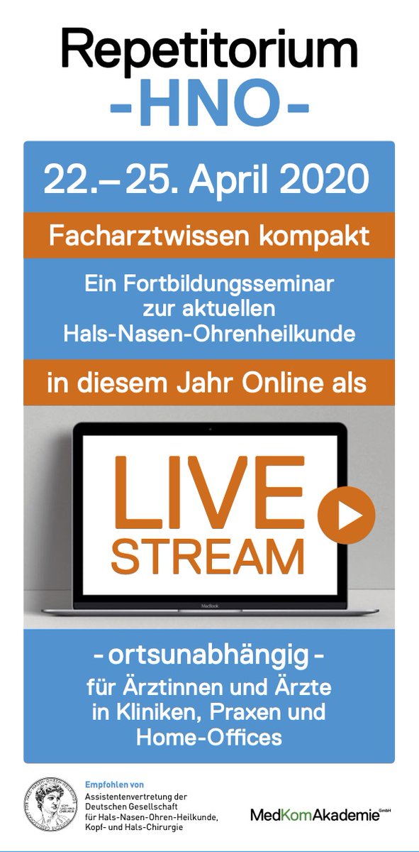 HNOAssistent's tweet photo. *UPDATE* HNO Repetitorium 2020 - in diesem Jahr als Webinar https://t.co/qCep1PgVJd