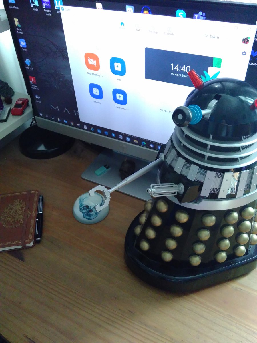 BGSenquiries's tweet photo. Some of the team are home-working under dalek supervision. Daleks like geology too. #RockingRemotely #BGSFromHome #BGSRocks #COVIDー19 #DoctorWhoLockdown #Daleks @BritGeoSurvey https://t.co/aMUzIqyn01