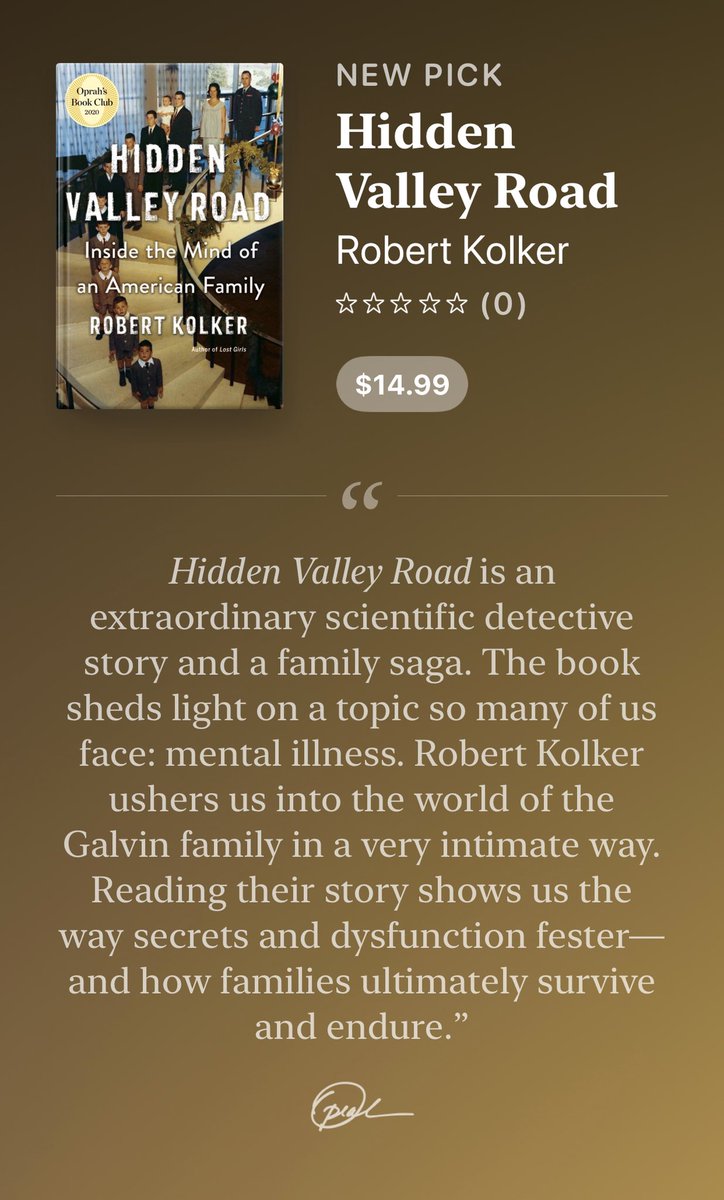 NEW @oprahsbookclub pick- #HiddenValleyRoad by #RobertKolker!  I’m so excited to read this. Available @AppleBooks! @doubledaybooks 🤗📚🍷