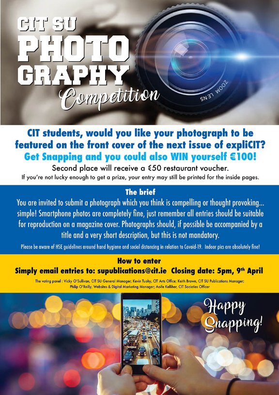 MTUArtsOffice's tweet photo. To all emerging photographers this maybe of interest! #CITSU Photo Competition - Email submission to supublication@cit.ievbefore deadline this Friday 9 April at 5pm - email submission to supublication@cit.ie. https://t.co/lPQhTmKkRX