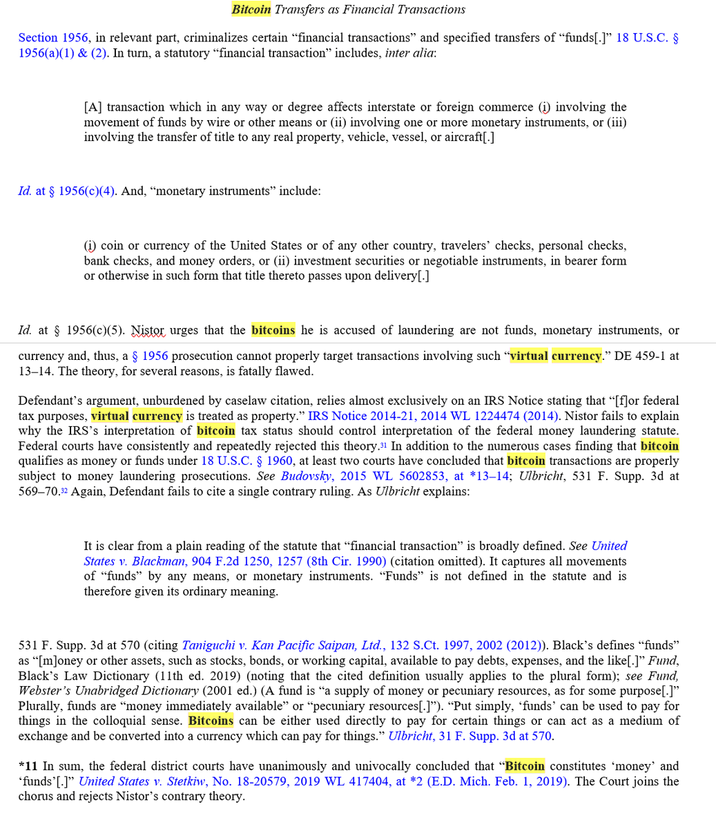 E.D. Ky. denies mtn to dismiss by AlexandraOnlineAuctionFraudNetwork; rejects argument that  #bitcoin   isn't funds for s.1956 money laundering; Court "joins the chorus" of other courts (Budovsky, Ulbricht, Stetkiw) holding  #bitcoin   is funds, rejecting IRS/property argument.