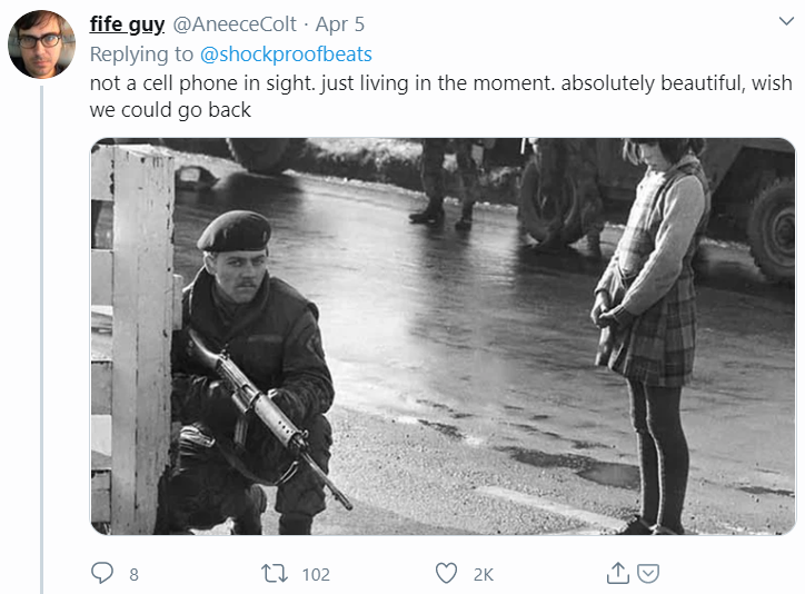 As a result, people in my mentions and throughout the wider web shared similarly “calm” photos from 70s Northern Ireland, rebranded with the stock phrases of those inane “Remember The Good Old Days?” memes. It was very funny.