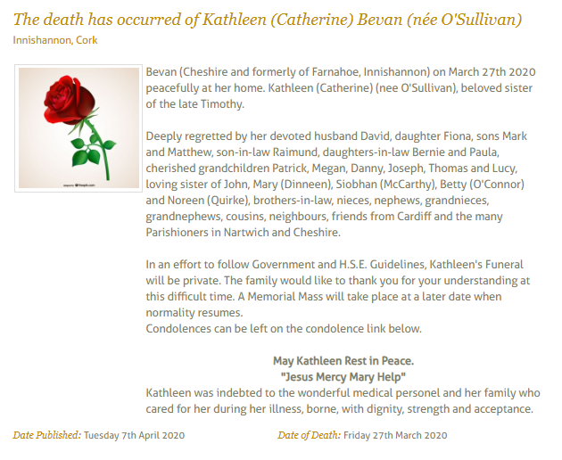 iandkparish's tweet photo. Condolences to the family of Kathleen (Catherine) Bevan (née O'Sullivan)

https://t.co/iUPo7RLnrt https://t.co/Iux9GVyq02
