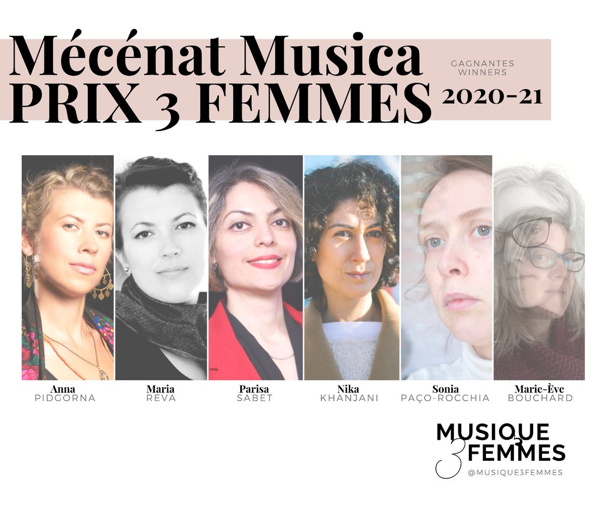 Les voilà! Les 6 gagnantes du Mécénat Musica Prix 3 Femmes 2020-21! Consultez musique3femmes.com pour plus de détails!
