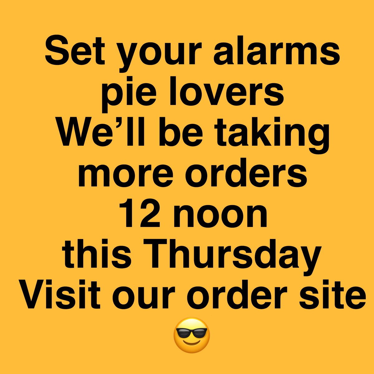 ORDER ALERT!! 
We’ll be restocking our order site at 12 noon on Thursday. We sold out in record time last Saturday - 17 mins - so to make it fun we’ll give a shoutout and a free 🥧 to the person who gets their order in first on Thursday 😎
piejackers.co.uk/order