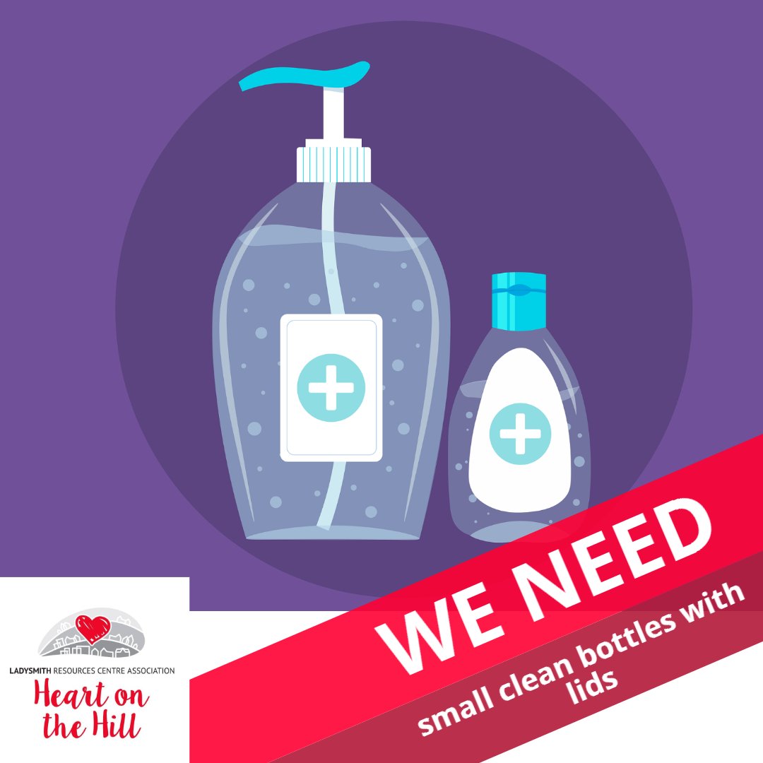 Ladysmithcares's tweet photo. We are in need of small clean bottles with lids 100-150 ml to distribute bulk hand-sanitizer to clients.

Our front doors are currently locked so please call 250-245-3079 if you have any to drop off. https://t.co/uMFoJcDUFf