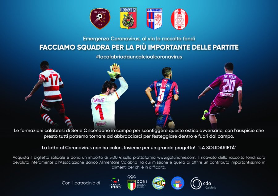 CasaRende's tweet photo. FACCIAMO SQUADRA PER LA PIÙ IMPORTANTE DELLE PARTITE
Reggina 1914, US Catanzaro, U.S. Vibonese 1928 e Rende Calcio 1968 tutti con lo stesso scopo: scendere in campo a supporto del territorio dando un calcio al Coronavirus.
https://t.co/jmQrNrSMj5 https://t.co/D3ef99Emmq