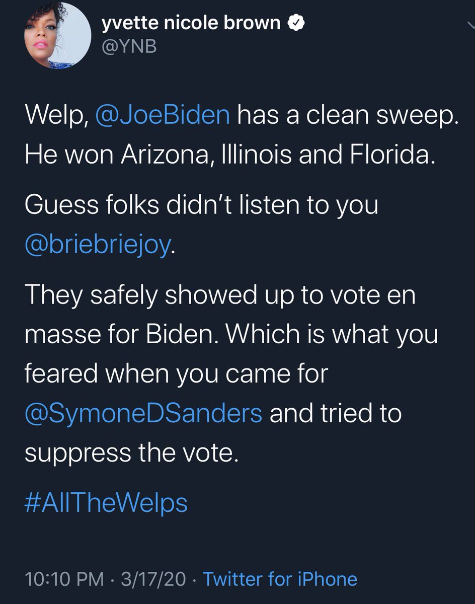 OWN YOUR BULLSHNIZZ YVETTE You gladly promoted unsafe practices during a pandemic because beating  @BernieSanders was more Important that keeping black people safe. Just own it.