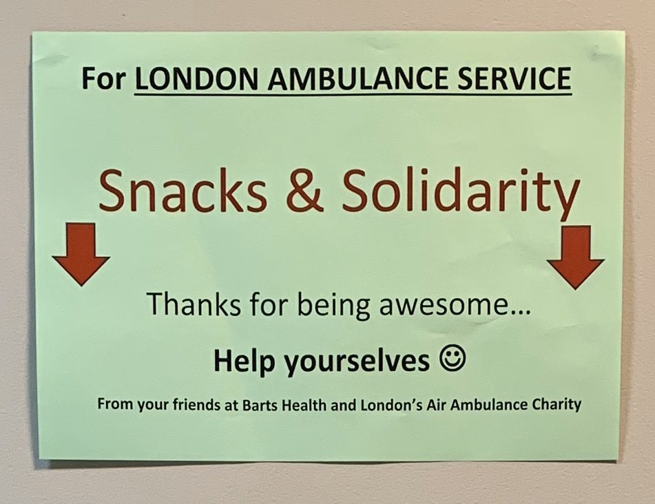 Tony Joy (@tonyjoy81) on Twitter photo ‘Snacks & Solidarity’ to our amazing colleagues in green <a href="/Ldn_Ambulance/">London Ambulance Service</a> <a href="/stjohnambulance/">St John Ambulance England</a> from your friends at <a href="/ed_rlh/">RLH ED Well-being</a> <a href="/LDNairamb/">London's Air Ambulance Charity</a> <a href="/NHSBartsHealth/">Barts Health</a>
We know how hard you are all working to keep London safe. Thank you and help yourselves!
Huge thanks <a href="/sainsburys/">Sainsbury's</a> for the donation! ‘Snacks & Solidarity’ to our amazing colleagues in green <a href="/Ldn_Ambulance/">London Ambulance Service</a> <a href="/stjohnambulance/">St John Ambulance England</a> from your friends at <a href="/ed_rlh/">RLH ED Well-being</a> <a href="/LDNairamb/">London's Air Ambulance Charity</a> <a href="/NHSBartsHealth/">Barts Health</a>
We know how hard you are all working to keep London safe. Thank you and help yourselves!
Huge thanks <a href="/sainsburys/">Sainsbury's</a> for the donation!