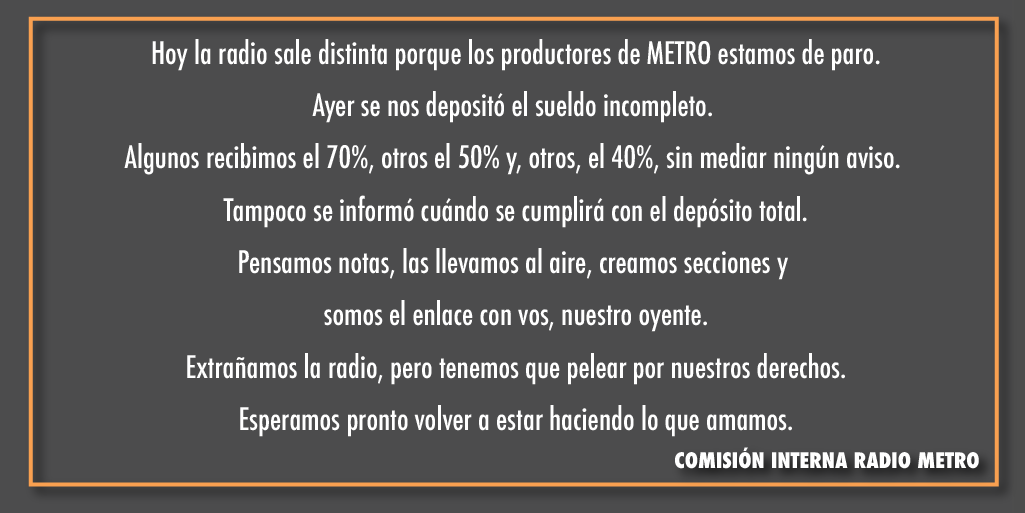 Comisión Interna Radio Metro tweet media