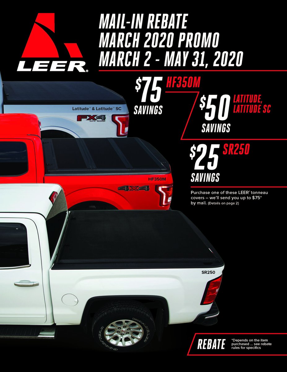 AAAutoStores's tweet photo. Up to a $75.00 mail in rebate going on now from Leer.

Shop Now:
https://t.co/3Il3babmug

See rebate form for details:
https://t.co/5pmKYF4ZBV

#rebate #truck #pickup #pickuptruck Leer Truck Caps and Tonneau Covers https://t.co/8GLilgqf86