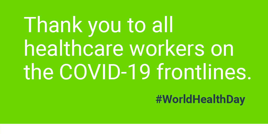 This #WorldHealthDay, we show our appreciation to healthcare workers and recognize the critical role they play in keeping us healthy, now more than ever. Let's thank them and help them do their jobs by following public health advice. #COVID19