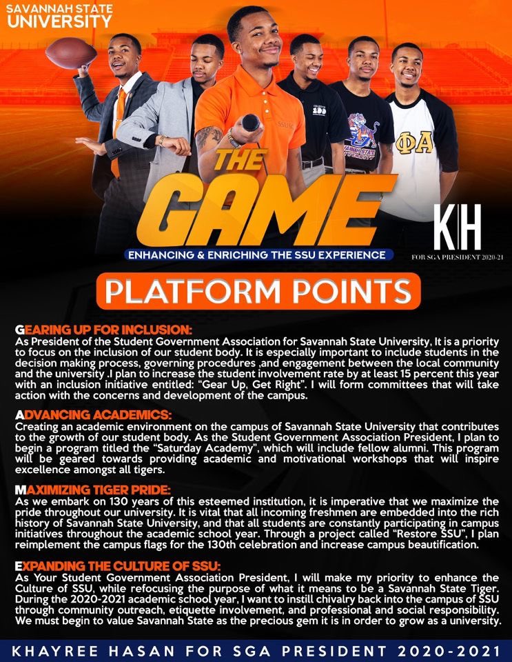 Jerlynciab's tweet photo. College is like a game♟. You can’t control what is thrown at you, but the strategy 🧐 you choose ultimately determines your success. This is the gameplan we’re going to use to Enhance & Enrich Savannah State 🔵🟠 #HasanForPresident❄️ #PlayingTheGame #SSUis4YOU #SSUElections2020 https://t.co/mbAbjMYaIu