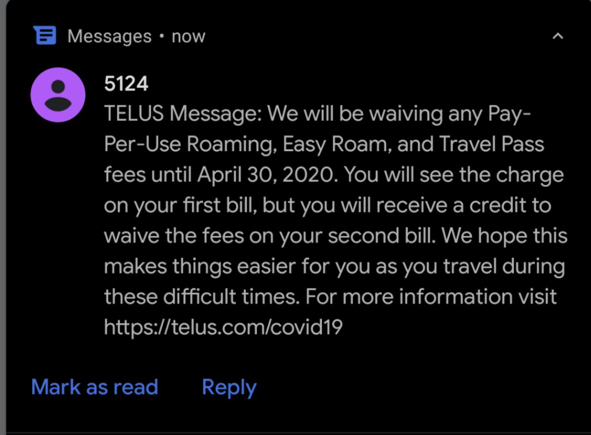 ryanbangma's tweet photo. This may be the most tone deaf offer ever @TELUS! Free roaming during a quarantine!? #telussuck #fucktelus https://t.co/r33yOgTMoo