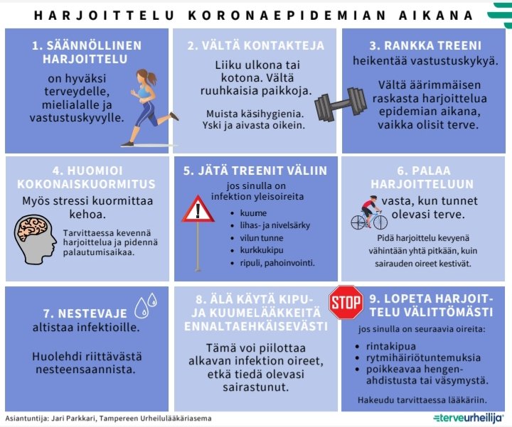 Mitä urheilijan ja liikkujan kannattaa huomioida harjoittelussa koronaepidemian aikana?

Tutustu uuteen infograafiin: terveurheilija.fi/ajankohtaista/…