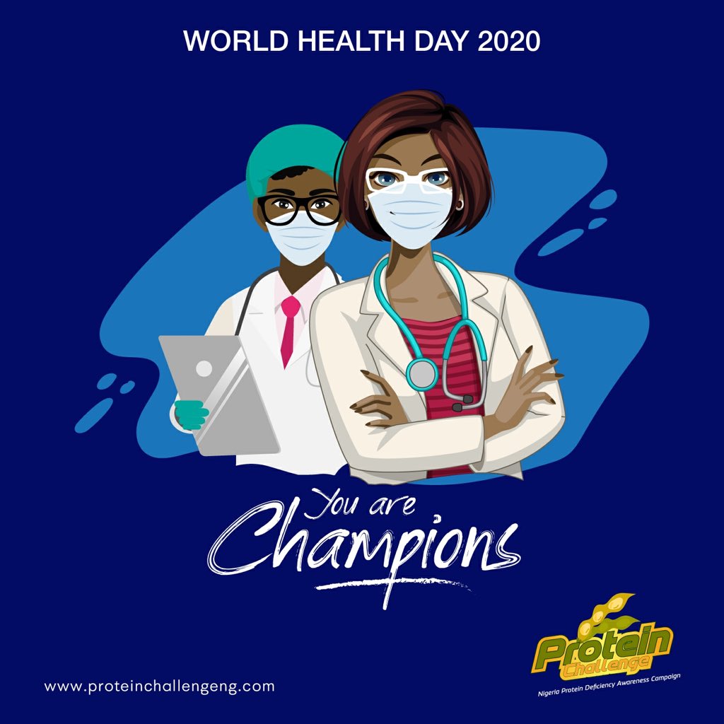 RTP_Nigeria's tweet photo. To Nurses, Midwives and ALL Frontline Health Workers, words are not enough at this time to thank you.

You are champions!

We celebrate you and on our part, we will stay at home, wash our hands and eat right.

#WorldHealthDay #SupportNursesAndMidwives #ProteinChallengeNg https://t.co/VSOlOi3xlD