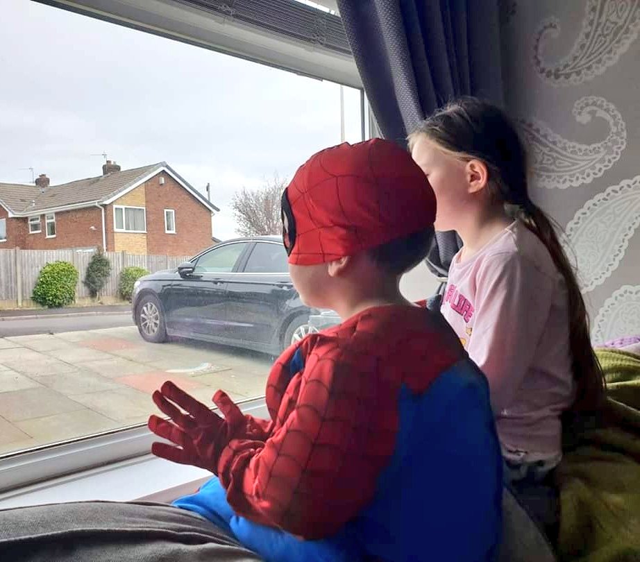 And guess what?Spidey wasn't alone. Another guy named Stephen, was doing the same thing.So now you had two  #StockportSpidermen jogging around town. Nobody was paying them. They just wanted to give kids hope.After all, superheroes never let anything bad happen, right?