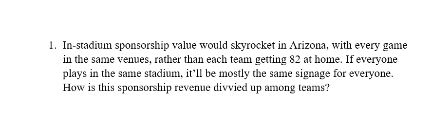 How is sponsorship value divvied up among clubs playing in the same ballpark? Without gate receipts, this money will be vital in keeping many clubs afloat and these seems to be some obstacles in determining how this is handled.