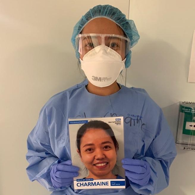 WestHertsNHS's tweet photo. #FaceBehindTheMask a brilliant initiative by our Matron @Pope2Emma! A friendly way to show the faces of our wonderful staff who are providing such compassionate care to our patients. Say hello to our amazing nurses Kristel and Charmaine. 😷😀 👋 https://t.co/8fkua3DOiY