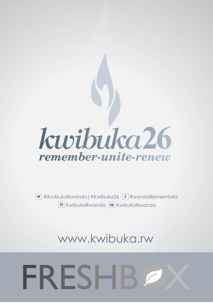Today is the 26th Commemoration of the 1994 Genocide against the Tutsi.

We stand with all Rwandans as we pay tribute to the innocent lives lost and victims in #Rwanda.

Join the <a href="/FreshBoxRW/">FreshBox Rwanda</a> team as we remember, unite, and renew. #Kwibuka26 #NeverAgain #RwOT