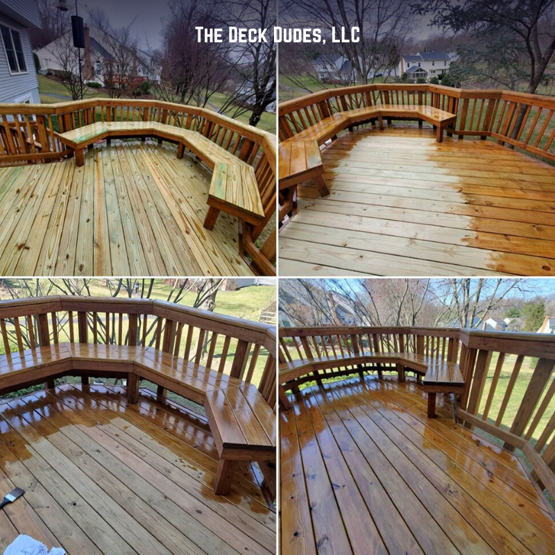 ReadySealinc's tweet photo. The stages of staining:

∙ Clean
∙ 1st coat
∙ 2nd coat
∙ Final

Photo by The Deck Dudes (IG's @thedeckdudes)

#deckdudes #readyseal #blendedcolor #satisfying #woodstain #decklife #restoration  #decksofinstagram #stainandsealer #exterior #porch #readysealstain #springcleaning https://t.co/R2ljRom8CF