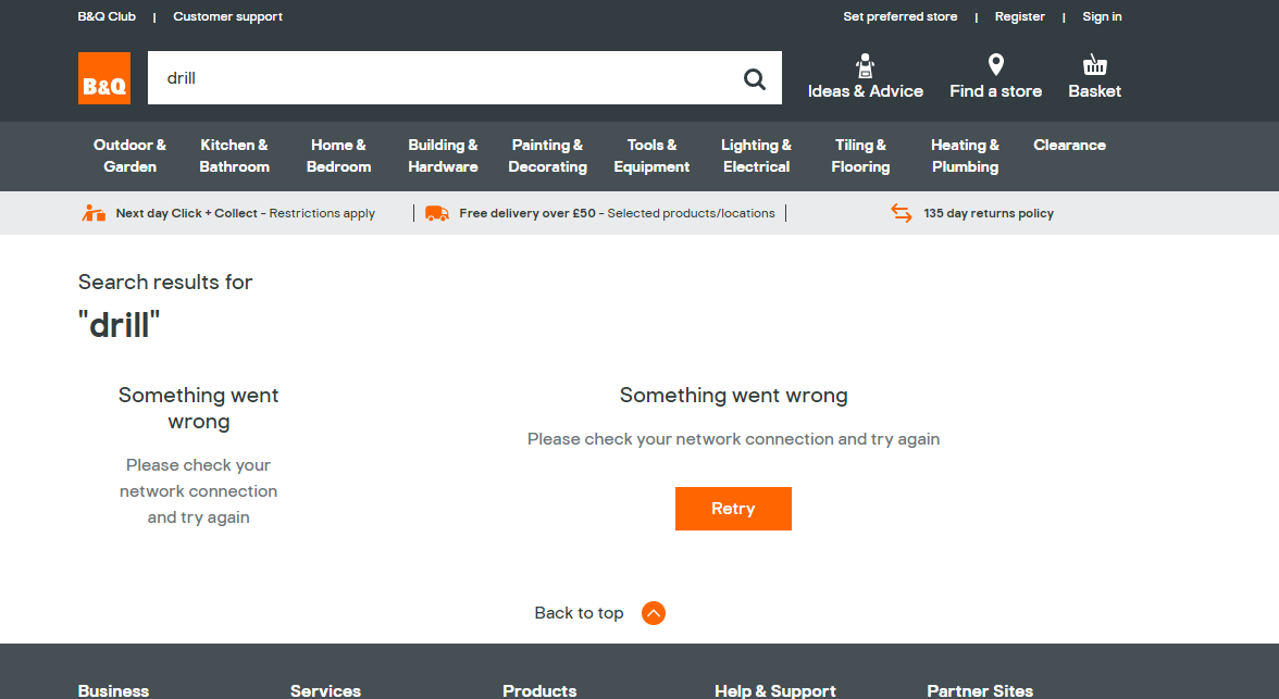 webdevisme's tweet photo. @BandQ So, how do I have no network connection when I'm online, looking at your website? #badux #thecustomersalwayswrong https://t.co/nU8JbALhvQ