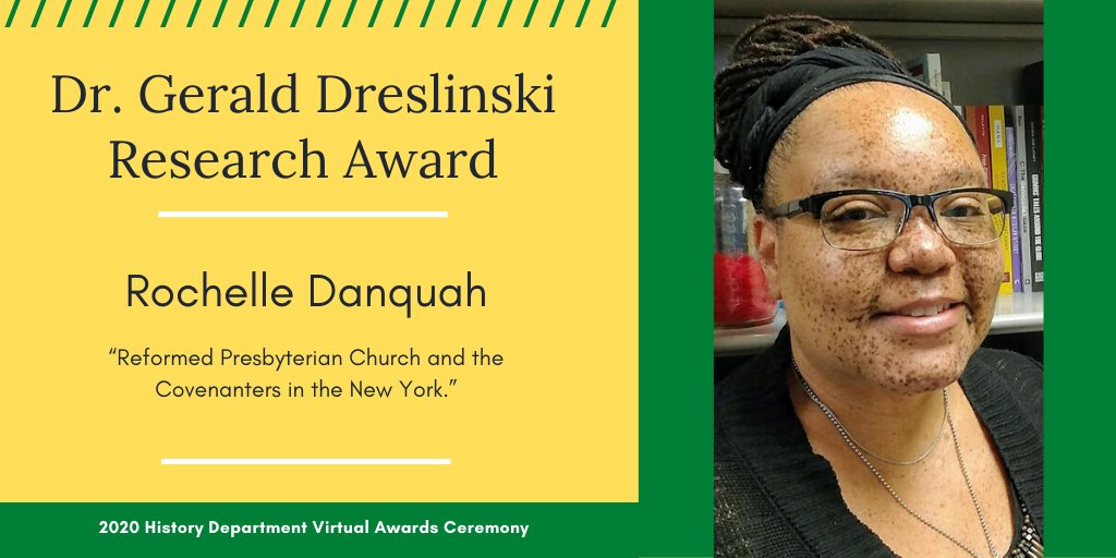The Dr. Gerald Dreslinski Research Award (Early American History) goes to Rochelle Danquah, to conduct research at the  @SchomburgCenter in New York City for her project, “Reformed Presbyterian Church and the Covenanters in the New York.”  #wsucommunity