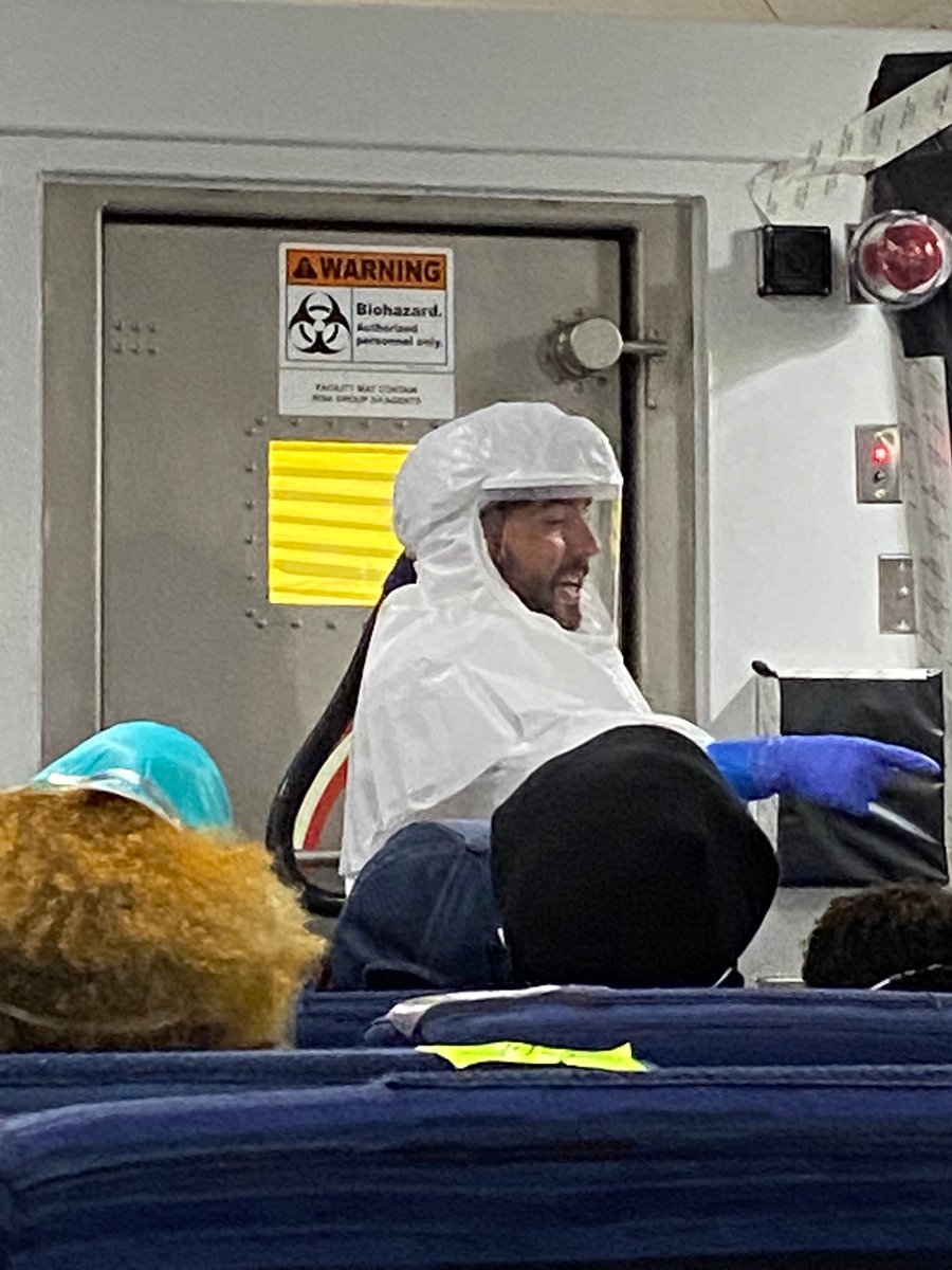 The repurposed cargo plane that we entered that morning was operated by the US Department of State’s Operations Medicine team. We all wore masks, the evacuation team PPE. Here’s a photo (which hopefully sets the scene without personally identifying any fellow passengers). 4/
