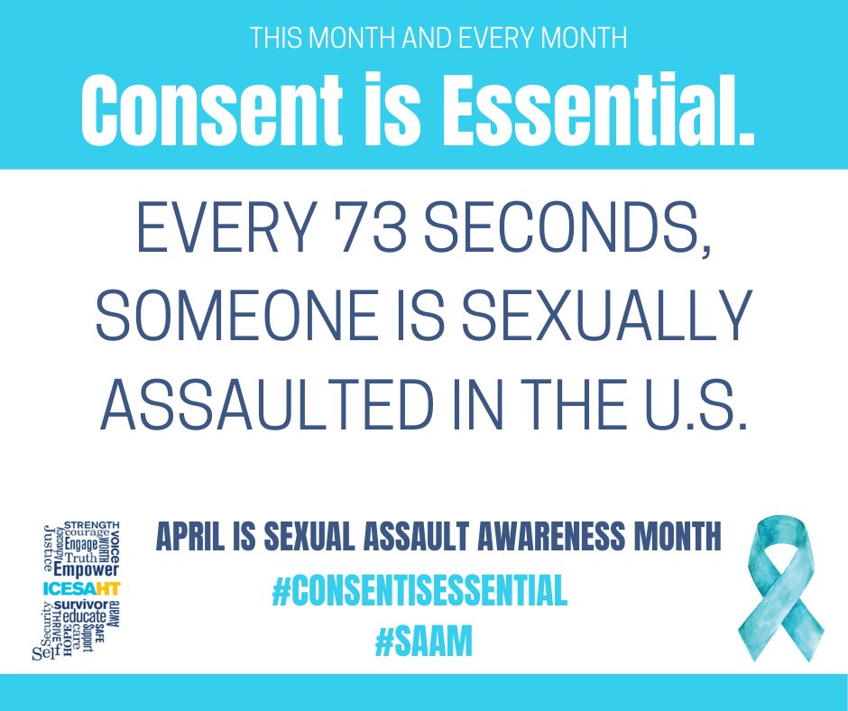 ICESAHT's tweet photo. April is Sexual Assault Awareness Month. Take this opportunity to learn how you can support survivors in your life >> https://t.co/ALBgj9RV0x. #SAAM #ConsentIsEssential https://t.co/QZhffZMSgQ