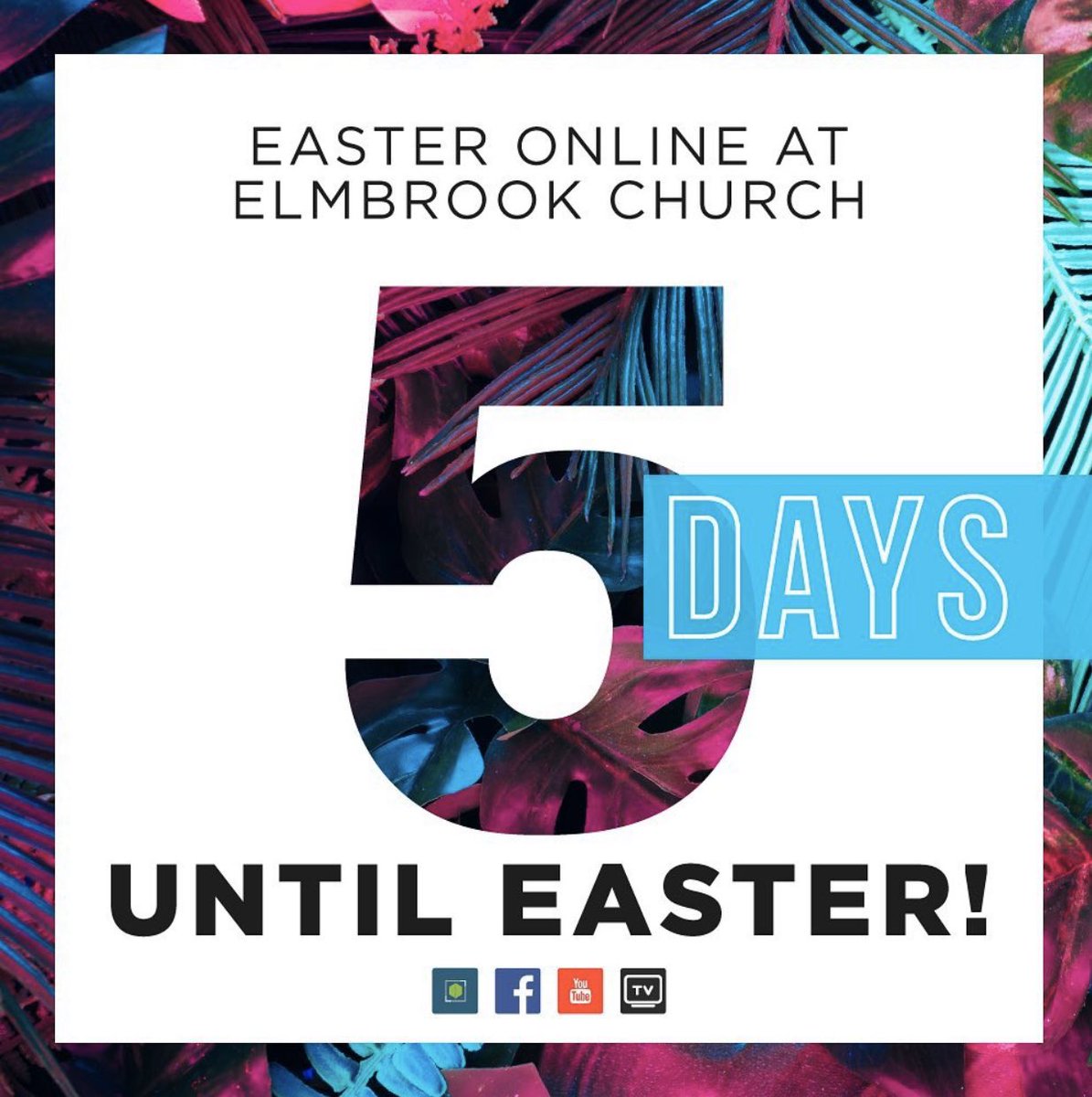 elmbrookchurch's tweet photo. 5 days till we celebrate Easter! Join us online (Facebook, YouTube, our website) or on TV channel 24! https://t.co/GdaST9nauW