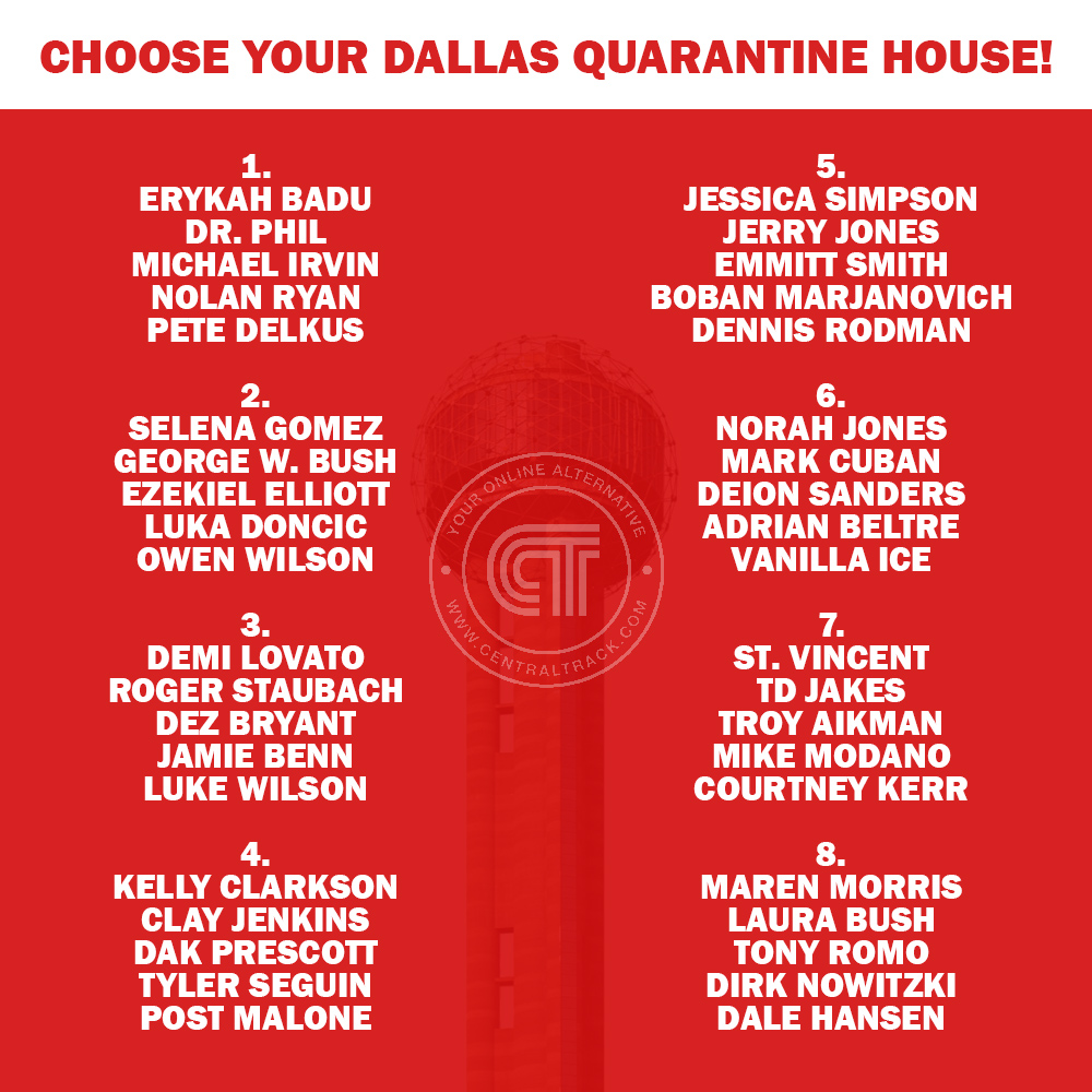 Central_Track's tweet photo. CHOOSE YOUR DALLAS QUARANTINE HOUSE! #dallasaf https://t.co/mRLoCDAbQi