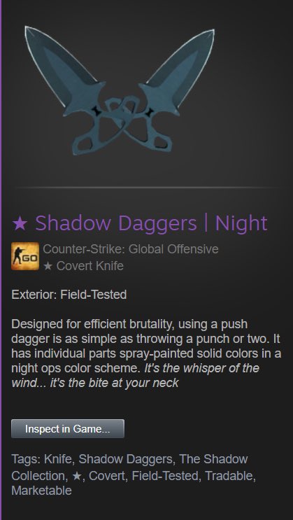 MainGame6's tweet photo. (£75) Shadow Daggers | Night ❤️

To enter:
- Follow Me 
- Retweet &amp; Like
- Subscribe: https://t.co/xTykm5isa0

Ends in 7 Days - Good Luck! 🍀 https://t.co/sgeHHZrAXy
