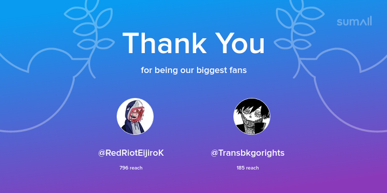 Our biggest fans this week: RedRiotEijiroK, Transbkgorights. Thank you! via sumall.com/thankyou?utm_s…
