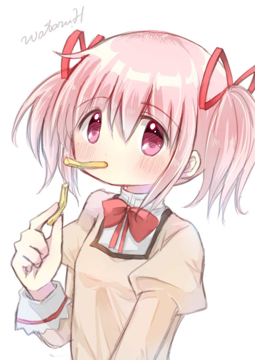 鹿目まどか 「お題「ファストフード」 #まどマギ版真剣深夜の創作60分一本勝負

ポテト欲しい」|星影ワタルのイラスト